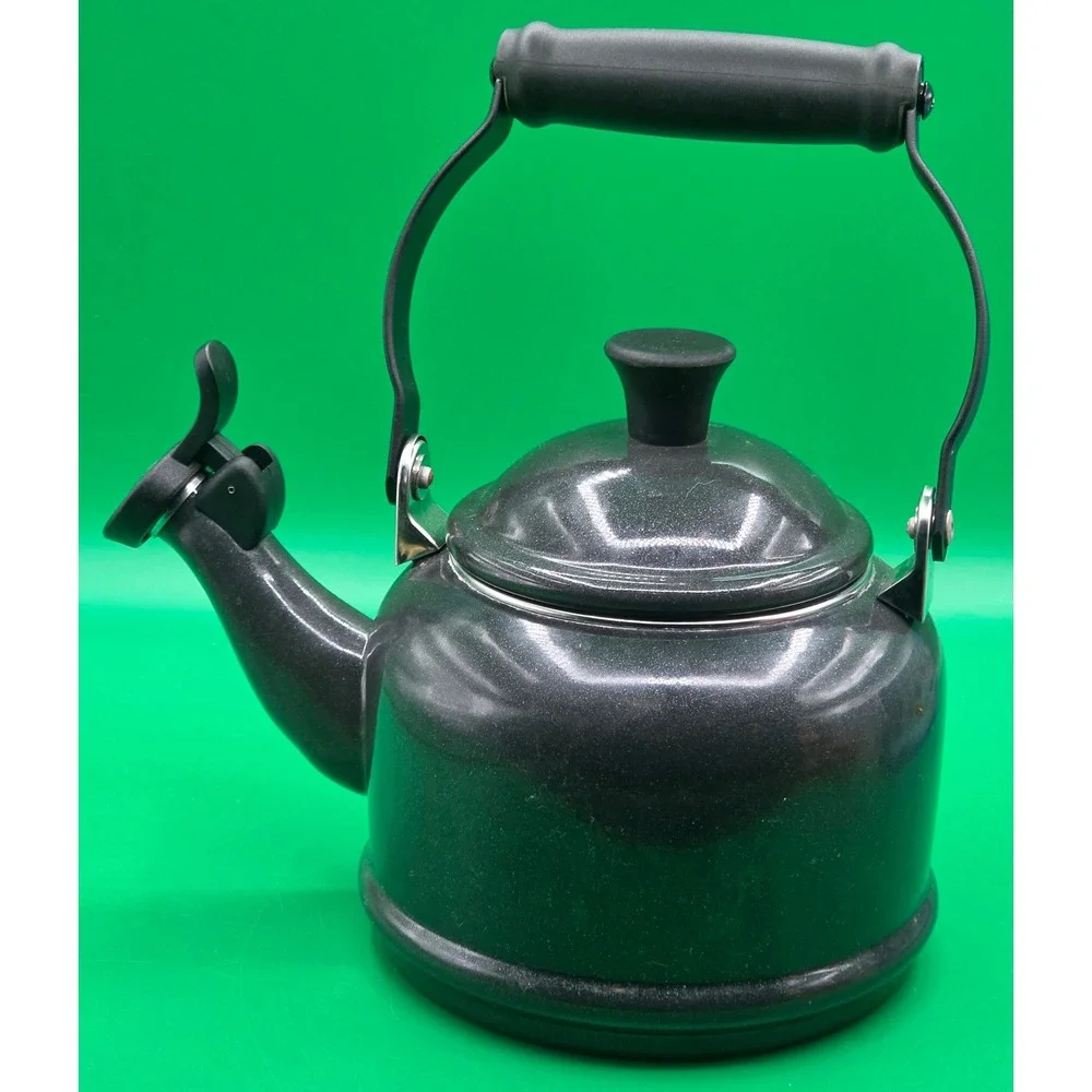 Le Creuset Demi Tea Kettle 1.25 Qt 1.1L Metallic Grey Sparkle Enamel Whistling